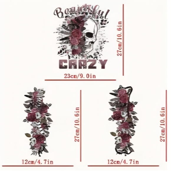 Beautiful Crazy Skull And Bones ....3 Piece Iron On Transfer - Picture 3 of 3